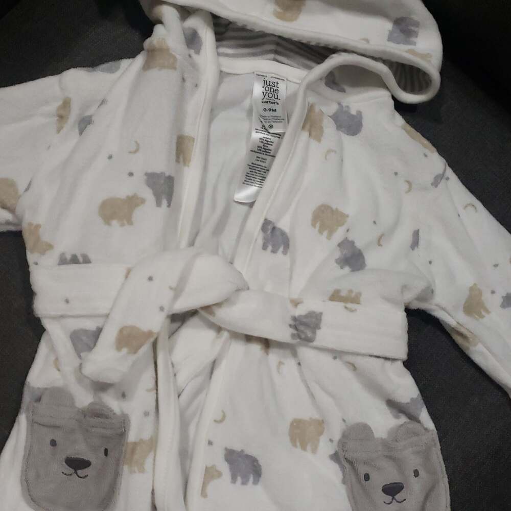 Just One You by Carter's White Hooded Baby Robe with Bear Pockets